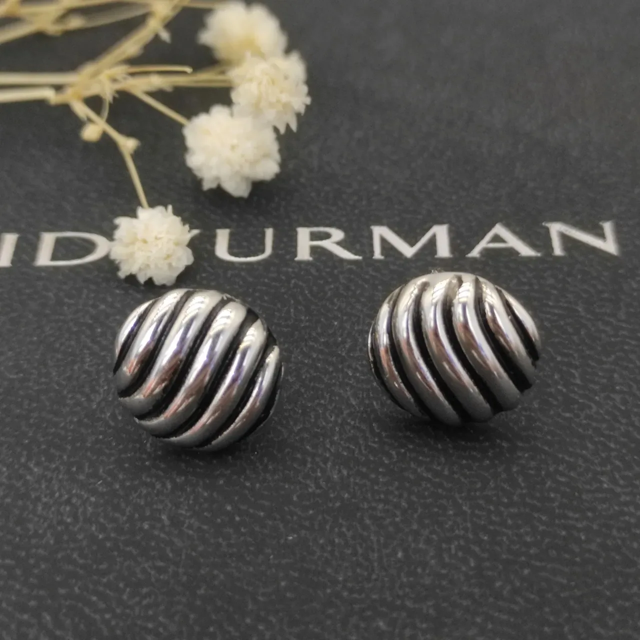 Gold Silver Ribbed Spherical Stud Earrings 3