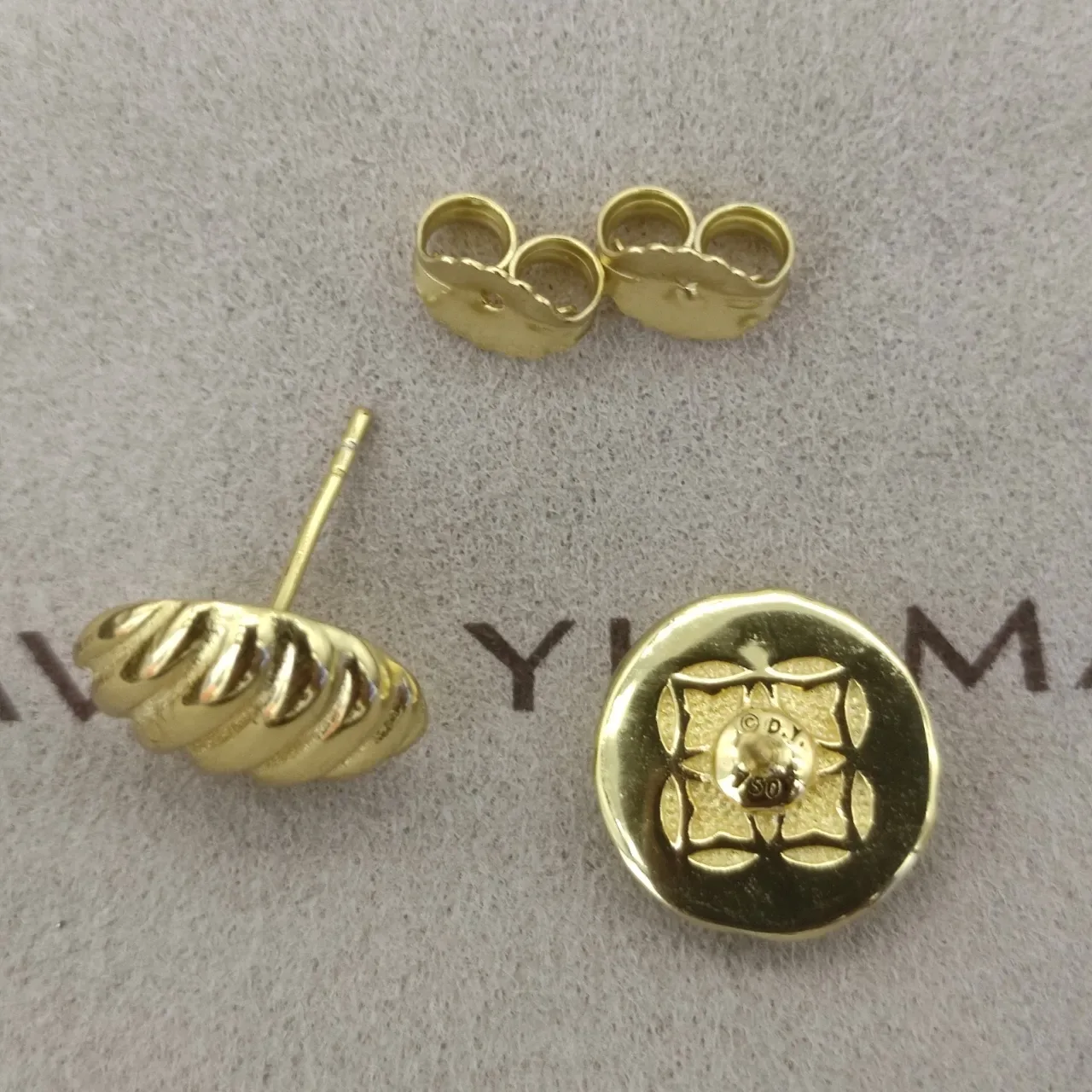 Gold Silver Ribbed Spherical Stud Earrings 6