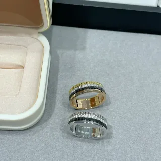 Gold Silver Rotating Bezel Pavé-Set Stones Ring
