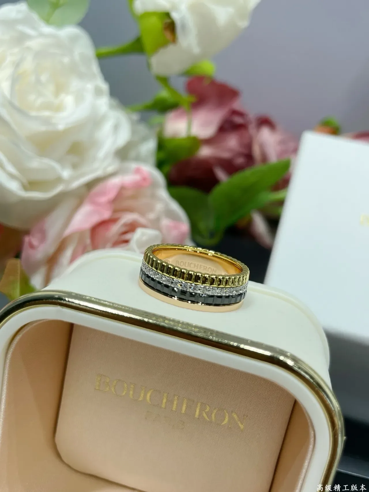 Gold Silver Rotating Bezel Pavé-Set Stones Ring 7