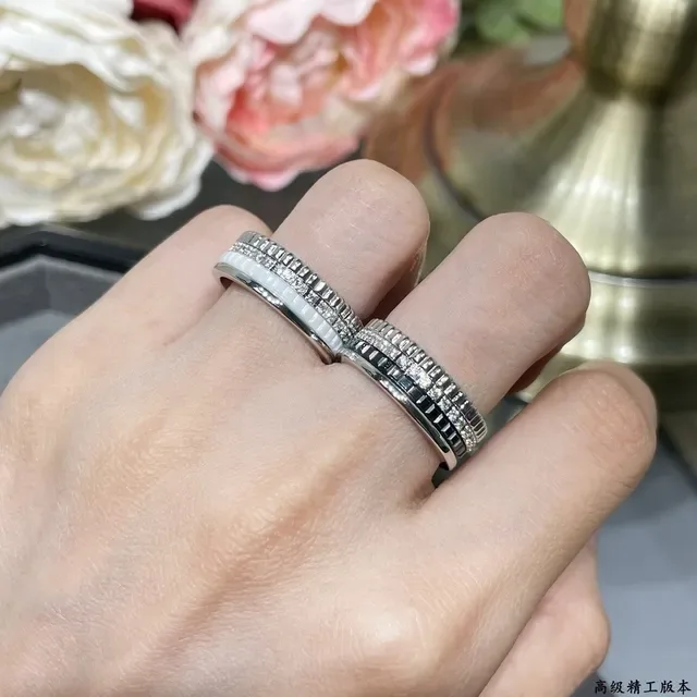 Gold Silver Rotating Bezel Pavé-Set Stones Ring 9