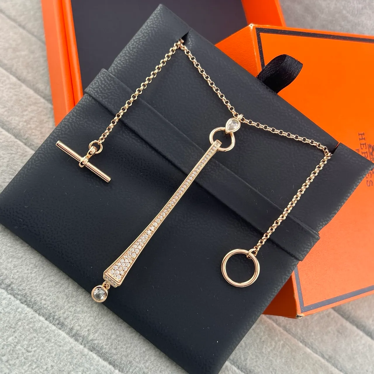 Gold Silver Tapered Bar Pendant Pavé-Set Stones Necklace 5