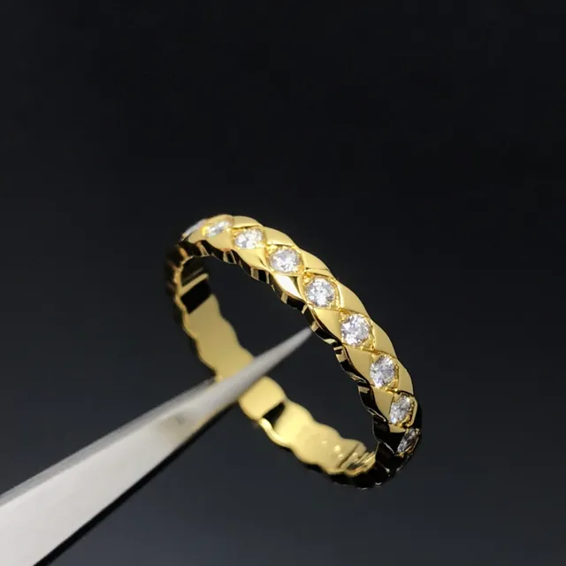 Anneau de bande en maille tissée or et argent Pavé-Set avec pierres rondes 2