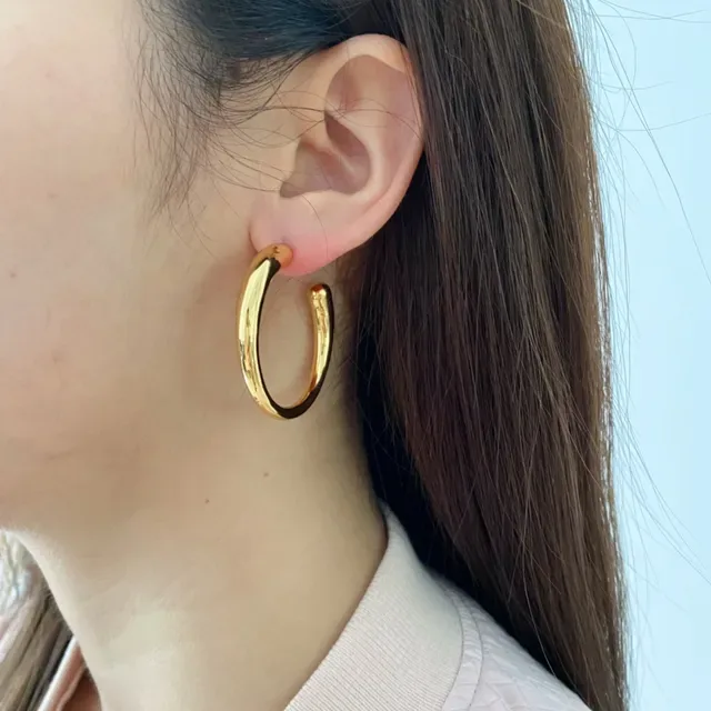 Gold Thick Tubular Hoop Earrings 2