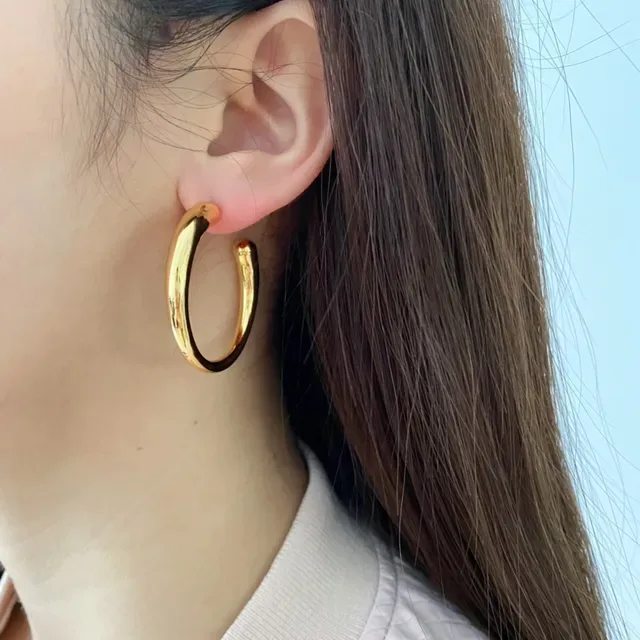 Gold Thick Tubular Hoop Earrings 3