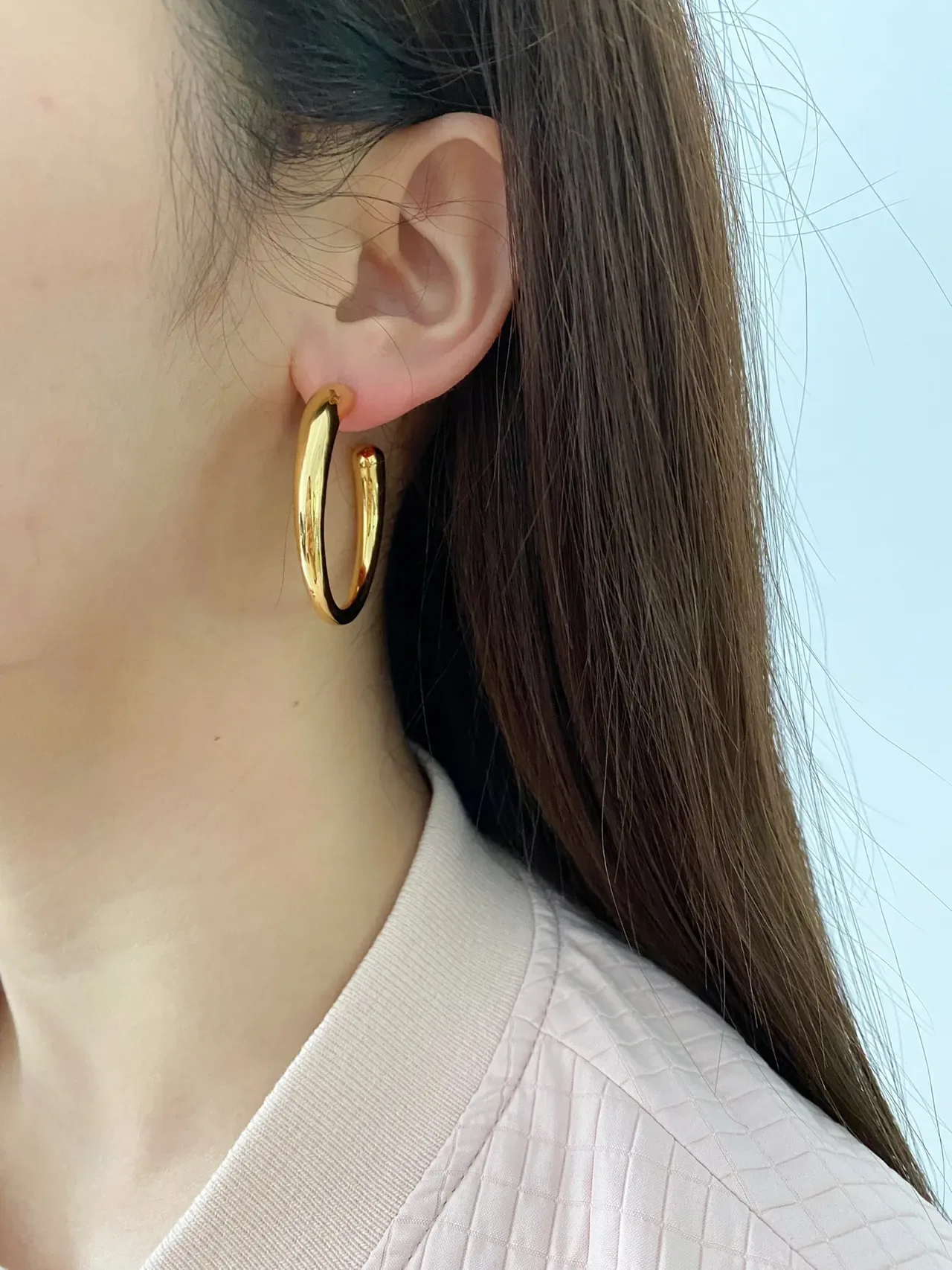 Gold Thick Tubular Hoop Earrings 4