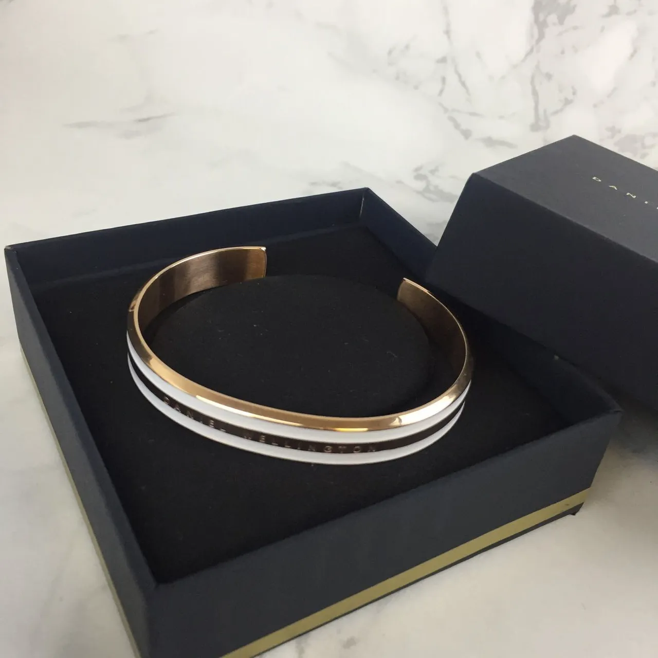 Gold-Tone and White Enamel Open Cuff Bracelet 2