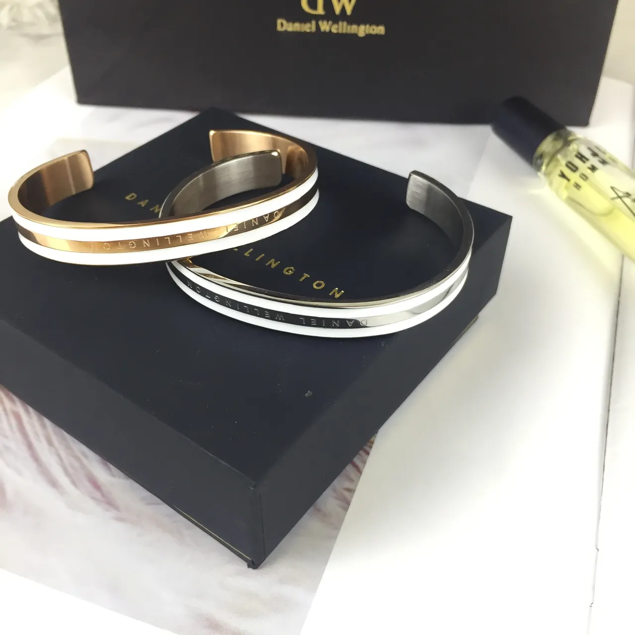 Gold-Tone and White Enamel Open Cuff Bracelet 4