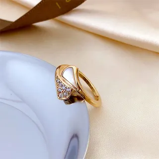 Gold-Tone Asymmetrical Mother-of-Pearl and Pavé Crystal Ring