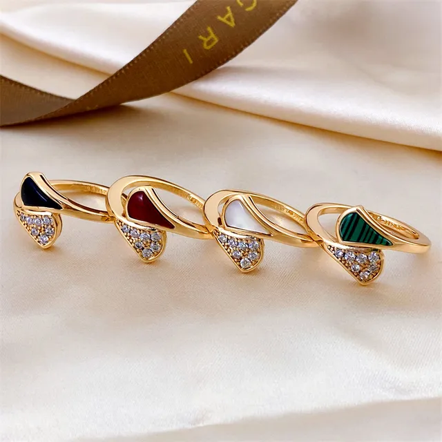 Gold-Tone Asymmetrical Mother-of-Pearl and Pavé Crystal Ring 2