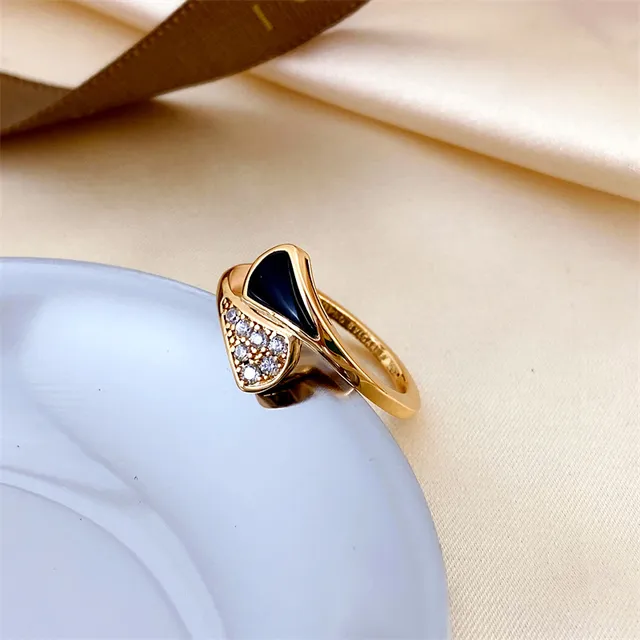 Gold-Tone Asymmetrical Mother-of-Pearl and Pavé Crystal Ring 3