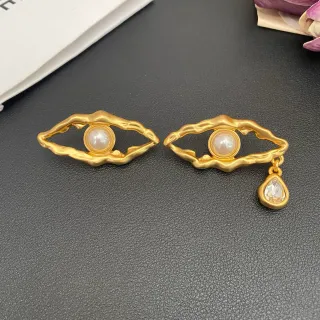 Gold-Tone Asymmetrical Pearl and Crystal Earrings