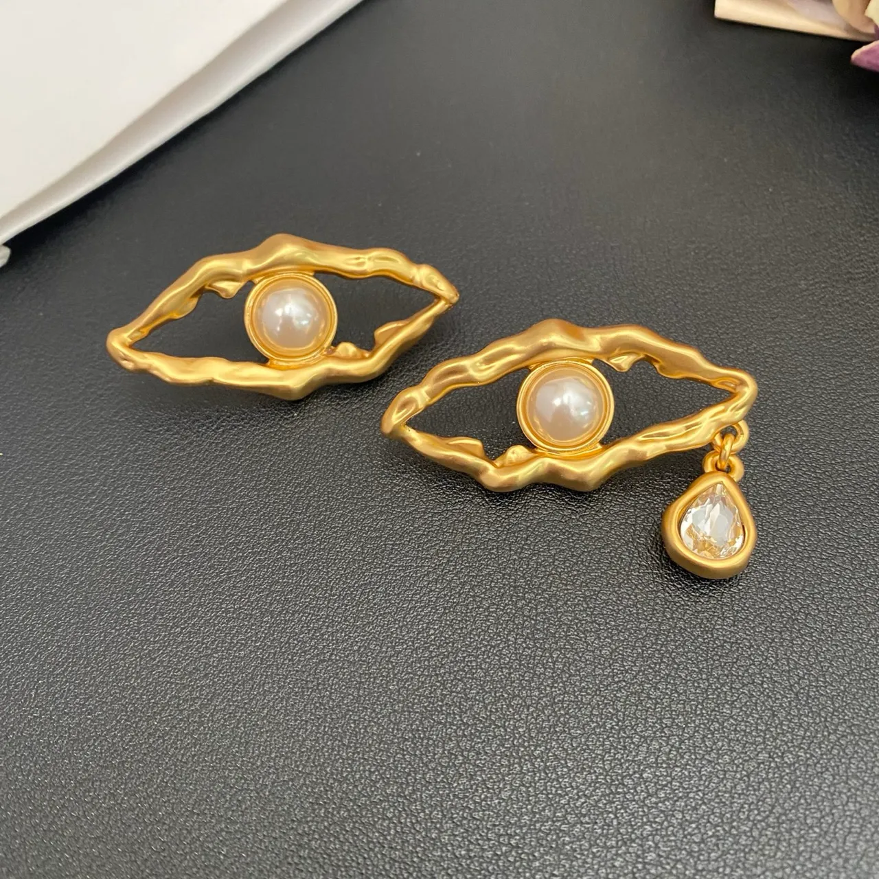 Gold-Tone Asymmetrical Pearl and Crystal Earrings 6