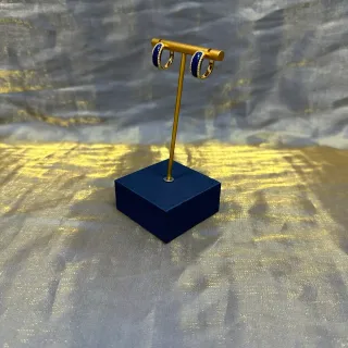 Gold-Tone Blue Enamel Pavé Hoop Earrings