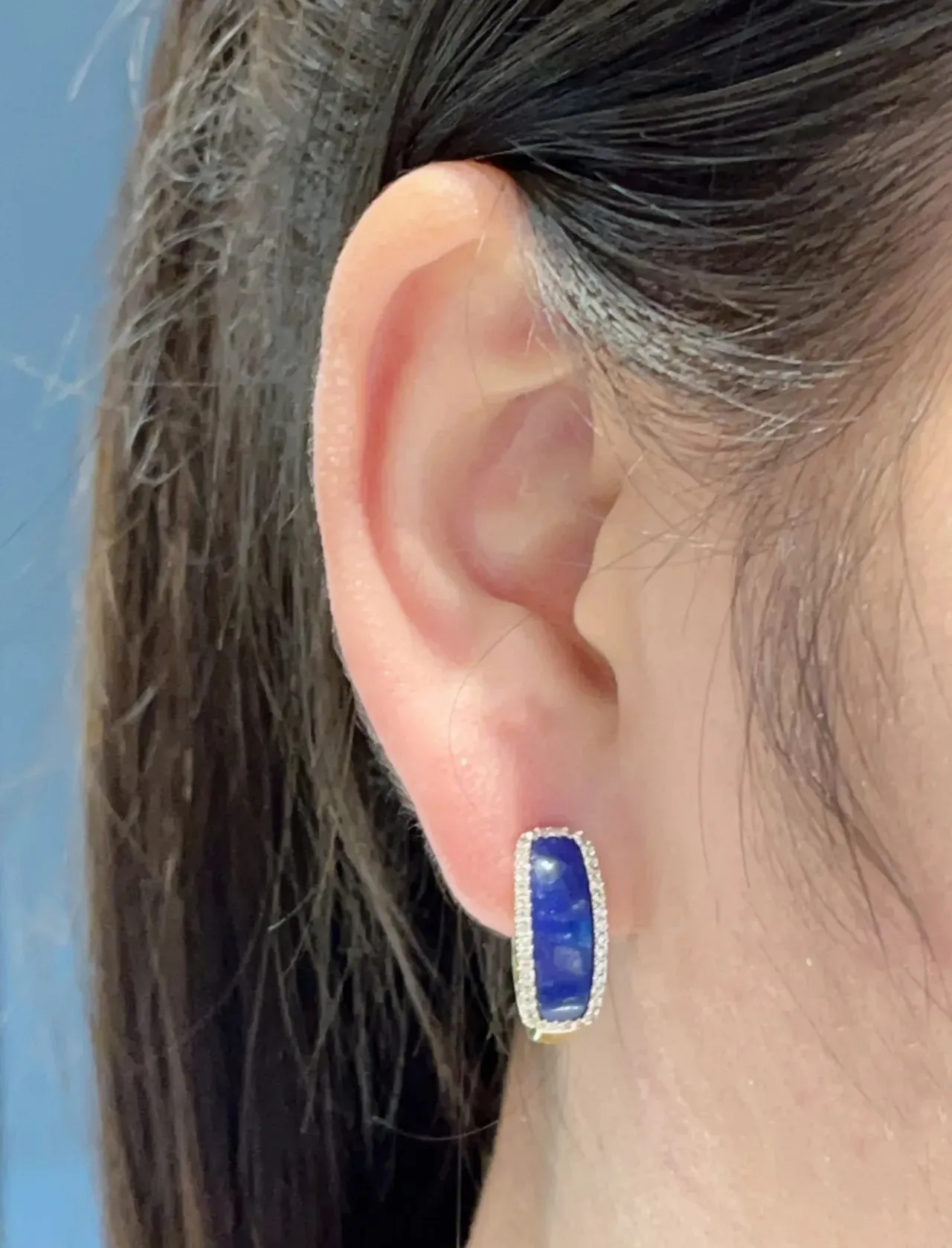 Gold-Tone Blue Enamel Pavé Hoop Earrings 4