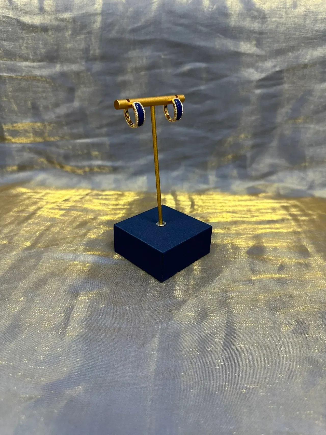 Gold-Tone Blue Enamel Pavé Hoop Earrings 9