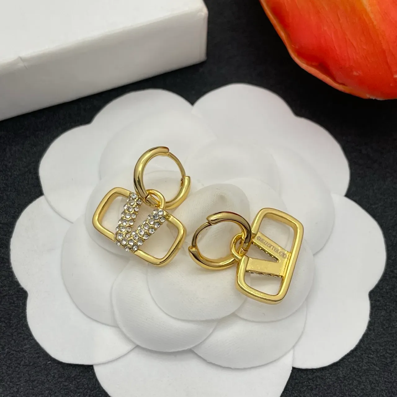 Gold-Tone Crystal Rectangular Pendant Hinged Hoop Earrings 5