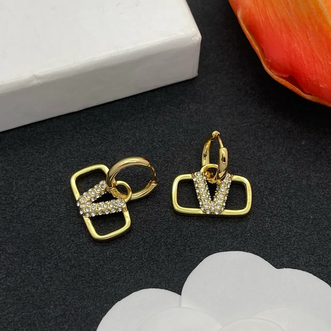 Gold-Tone Crystal Rectangular Pendant Hinged Hoop Earrings 6