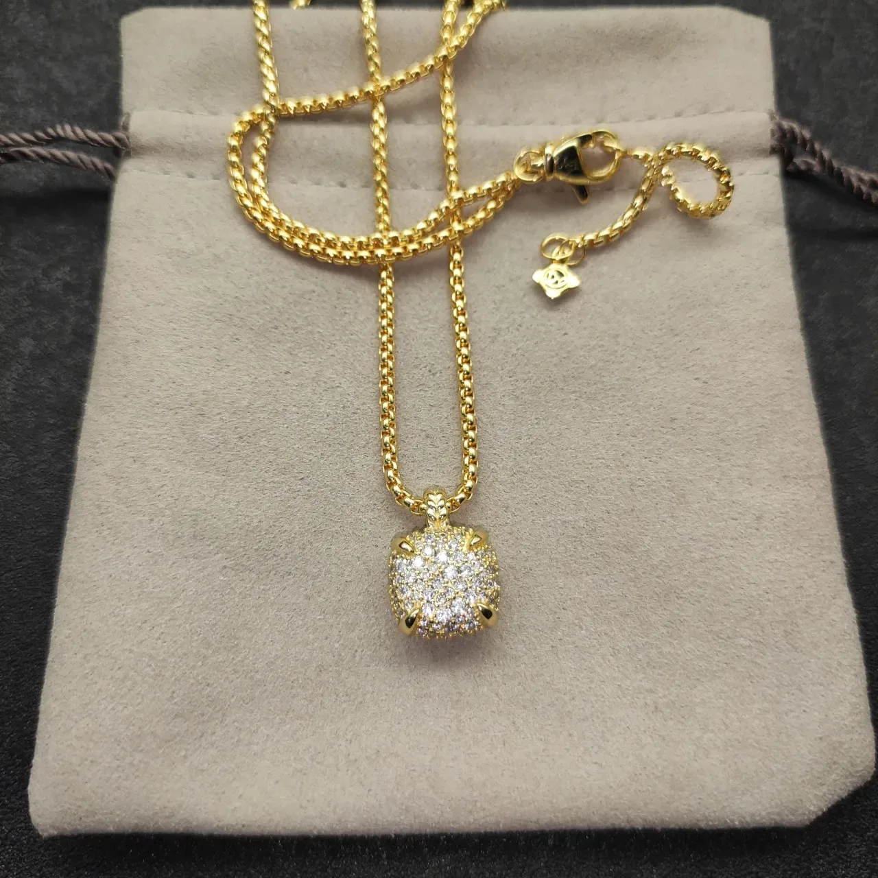 Gold-Tone Cushion Pave Pendant Necklace 2