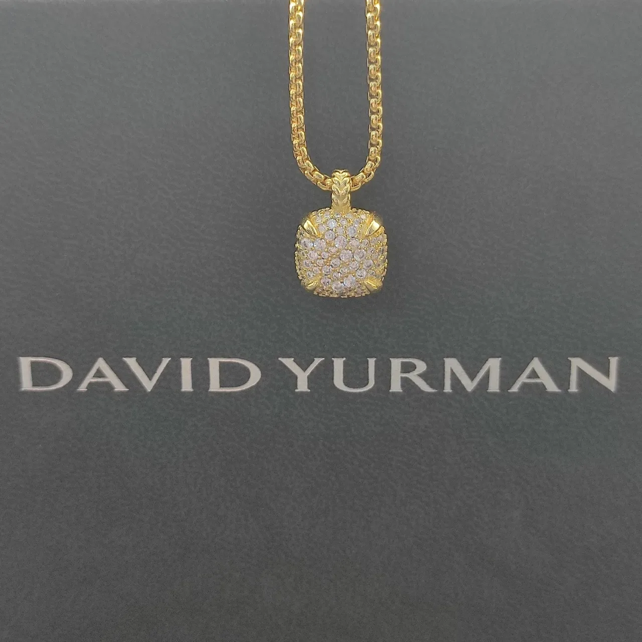 Gold-Tone Cushion Pave Pendant Necklace 3