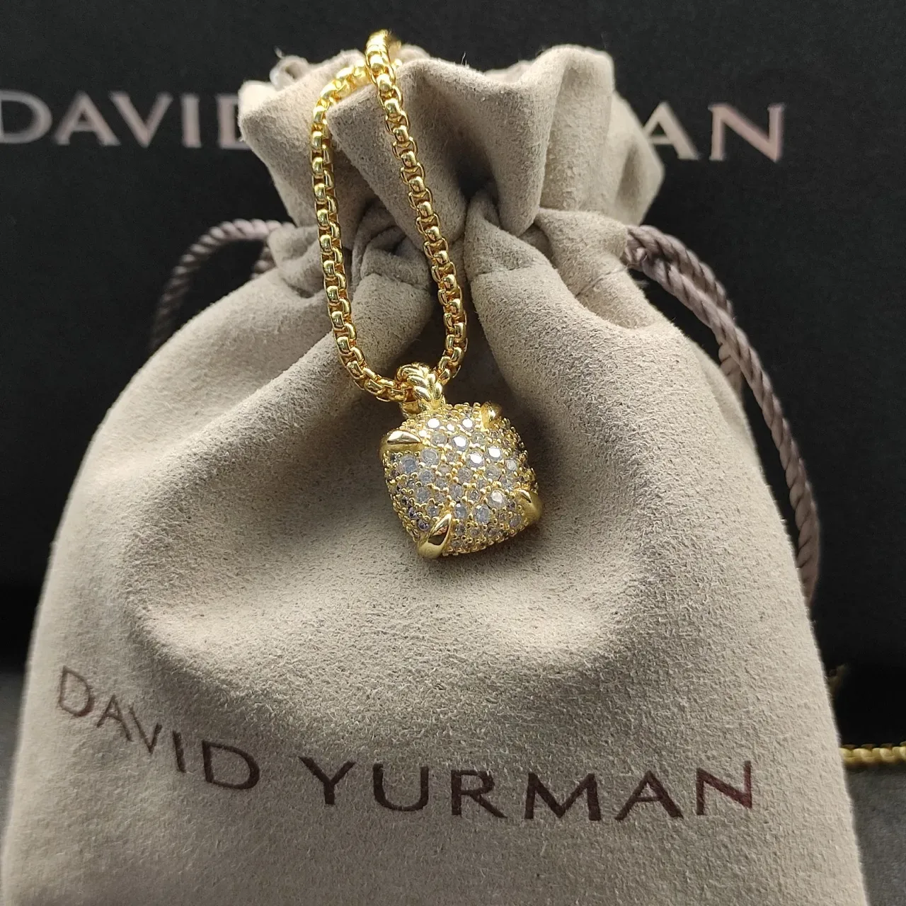 Gold-Tone Cushion Pave Pendant Necklace 4