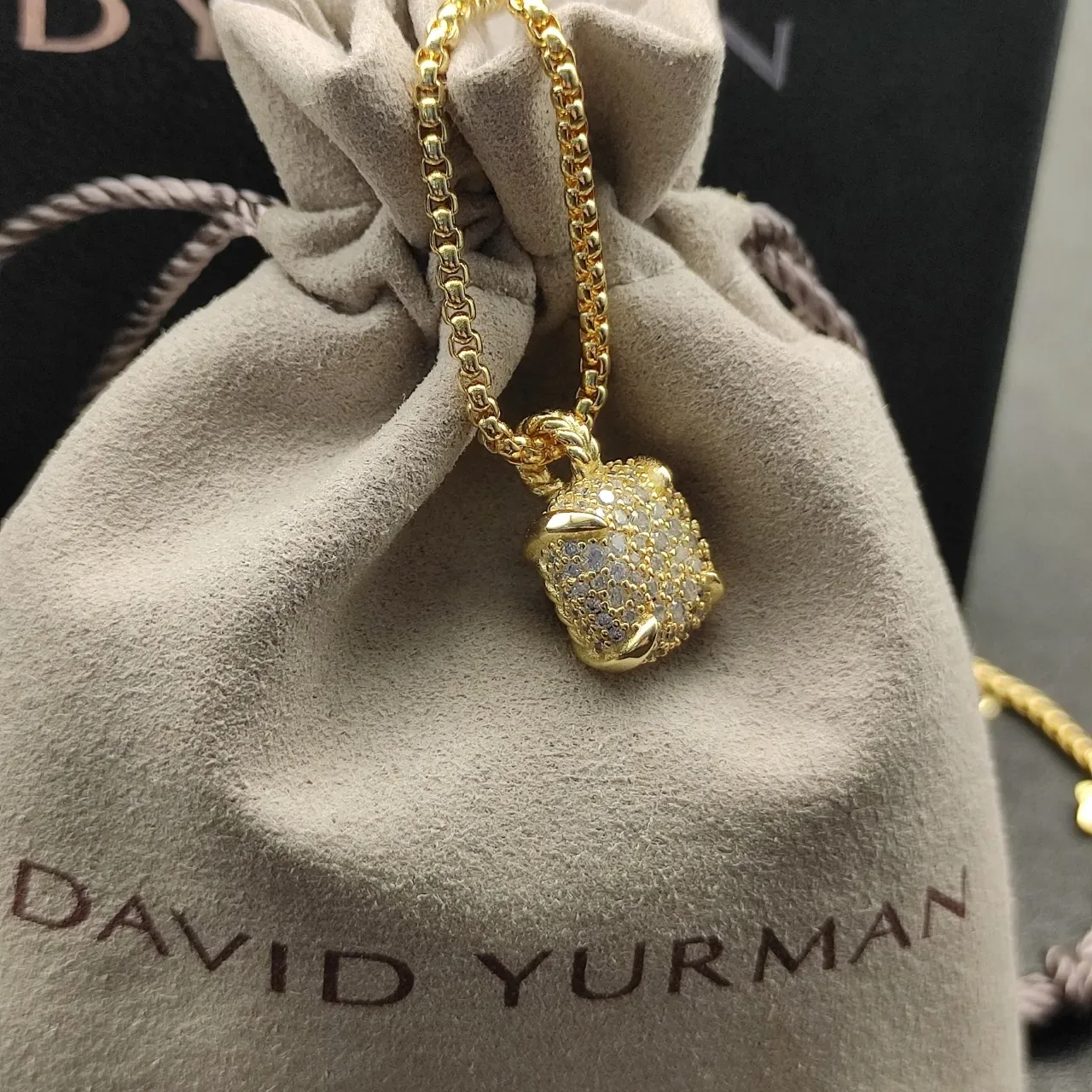 Gold-Tone Cushion Pave Pendant Necklace 5