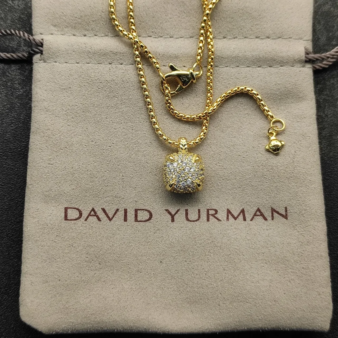 Gold-Tone Cushion Pave Pendant Necklace 6