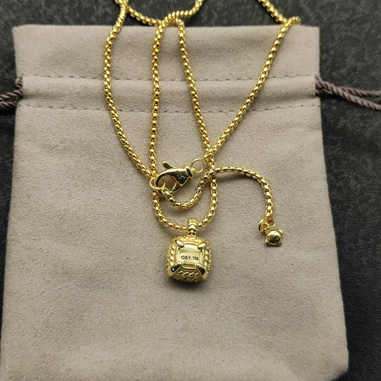 Gold-Tone Cushion Pave Pendant Necklace 7