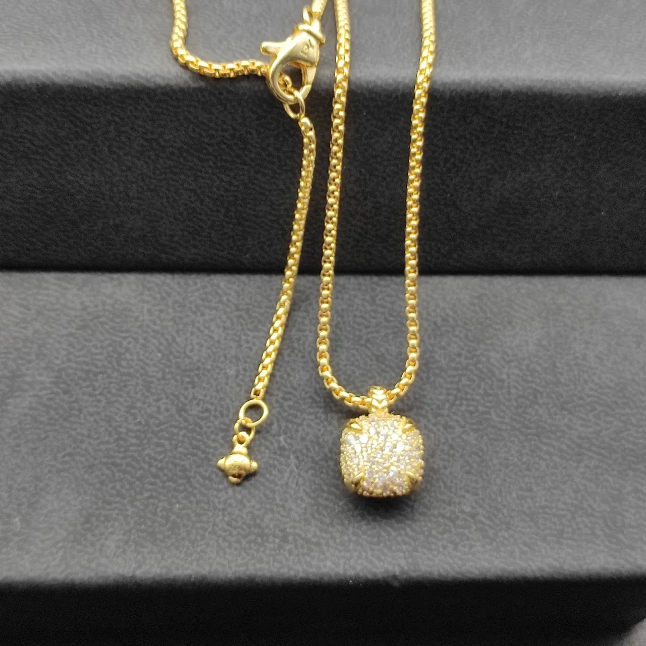 Gold-Tone Cushion Pave Pendant Necklace 8
