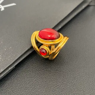 Gold-Tone Dual Red Cabochon Wrap Ring