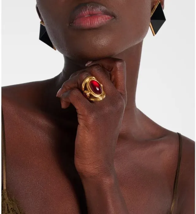 Gold-Tone Dual Red Cabochon Wrap Ring 2