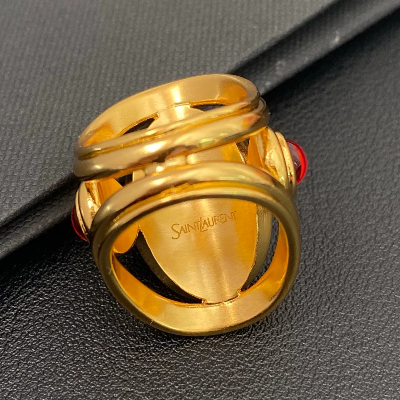 Gold-Tone Dual Red Cabochon Wrap Ring 4