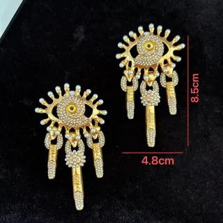 Gold-Tone Evil Eye Pearl-Embellished Dangling Statement Earrings