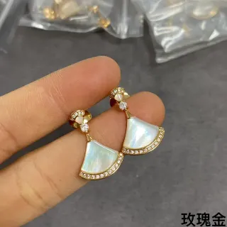 Gold-Tone Fan-Shaped Mother-of-Pearl Pavé Crystal Earrings