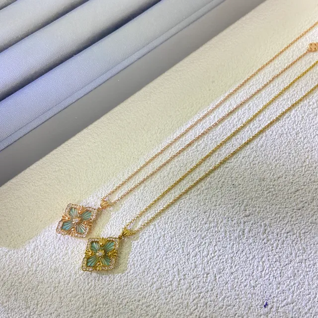 Gold-Tone Floral Enamel Quatrefoil Pendant Necklaces 2