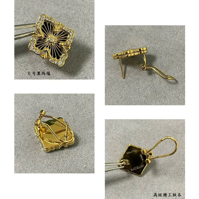 Gold-Tone Floral Quatrefoil Black Enamel Crystal Earrings 3