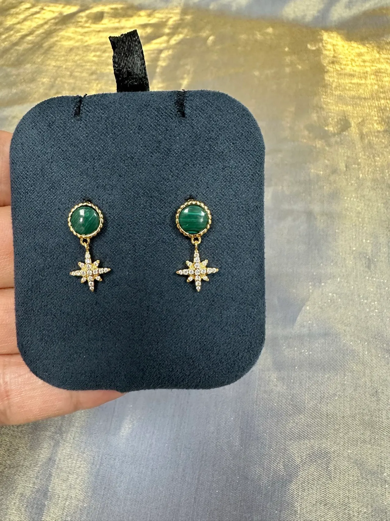 Gold-Tone Green Cabochon Dangling Charm Earrings 7
