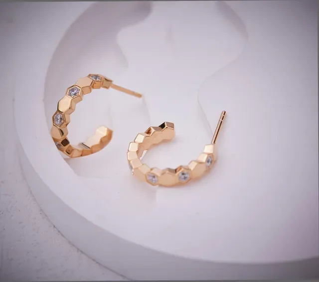 Gold-Tone Hexagonal Segment Hoop Earrings 5