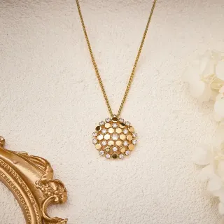 Gold-Tone Honeycomb Crystal Pendant Necklace