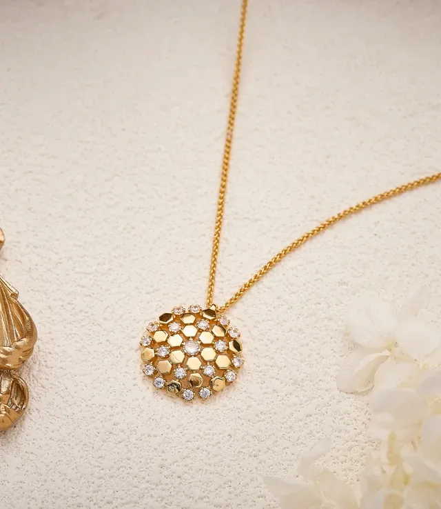 Gold-Tone Honeycomb Crystal Pendant Necklace 2