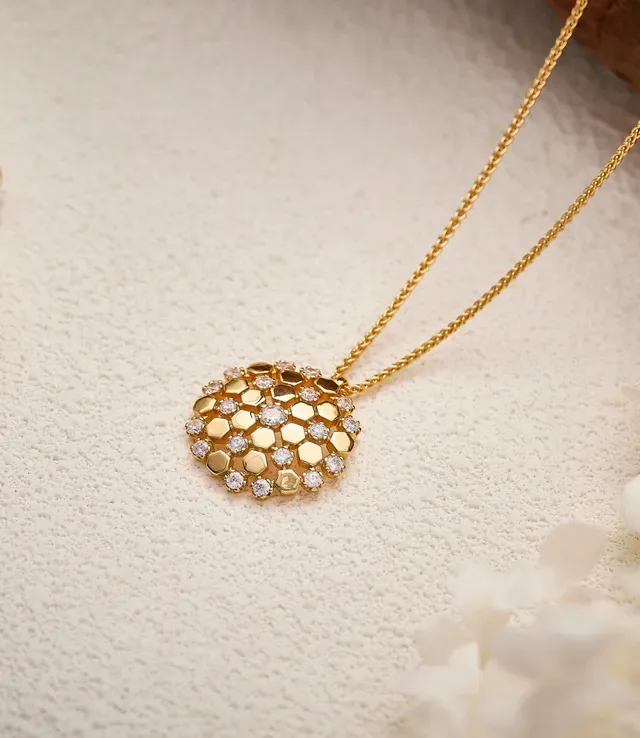 Gold-Tone Honeycomb Crystal Pendant Necklace 3