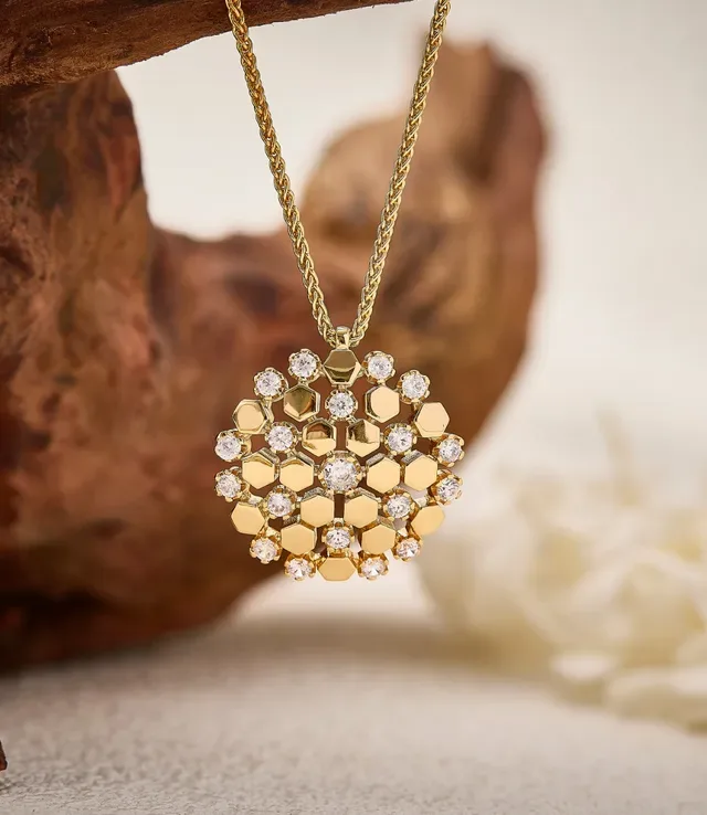Gold-Tone Honeycomb Crystal Pendant Necklace 4