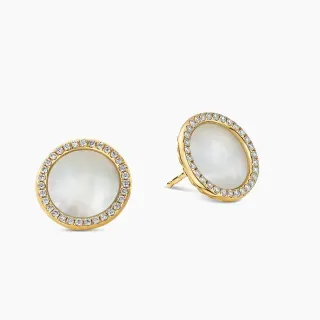 Gold-Tone Mother-of-Pearl and Diamond Halo Stud Earrings