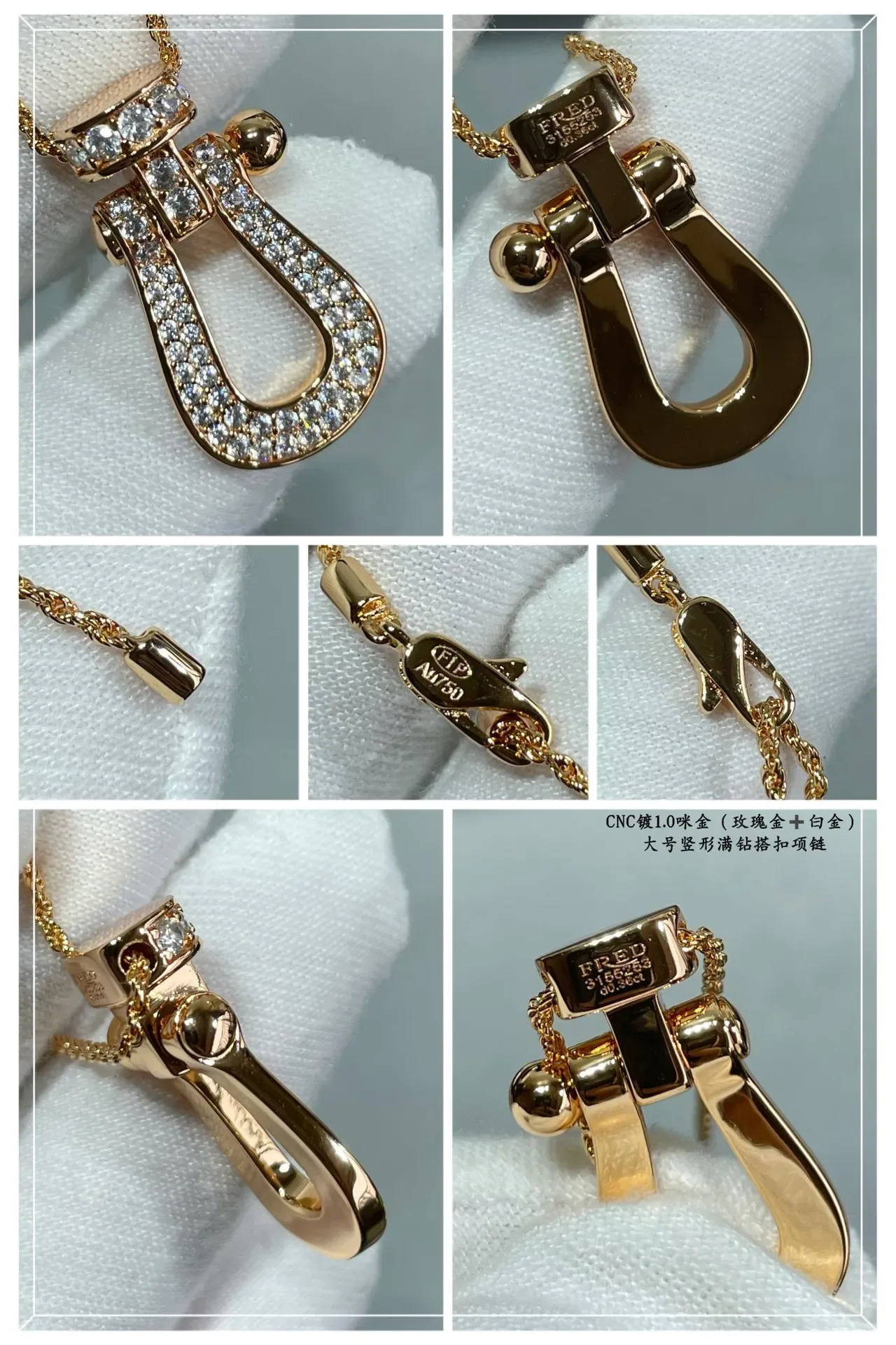 Collier pendentif U-Shackle en cristal pavé doré 3