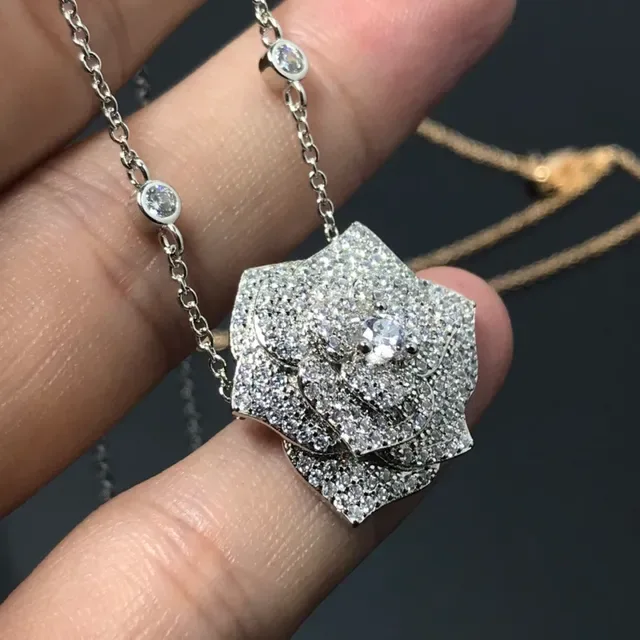 Gold-Tone Pavé Floral Crystal Pendant Necklace 4