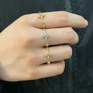 Gold-Tone Pavé Floral Motif Open-Band Rings