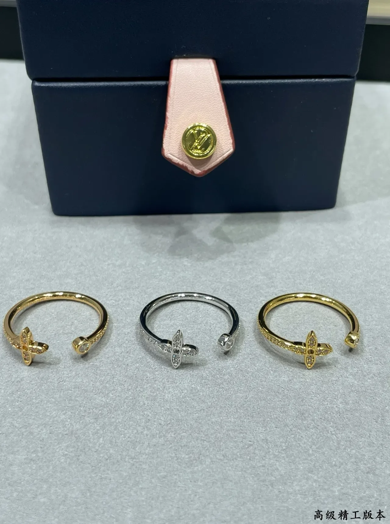 Gold-Tone Pavé Floral Motif Open-Band Rings 5