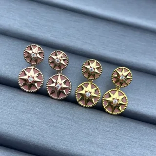 Gold-Tone Pink Enamel Star Motif Double-Drop Earrings