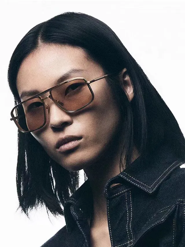 Gold-Tone Shield Frame Gradient Purple-Pink Lens Sunglasses 2