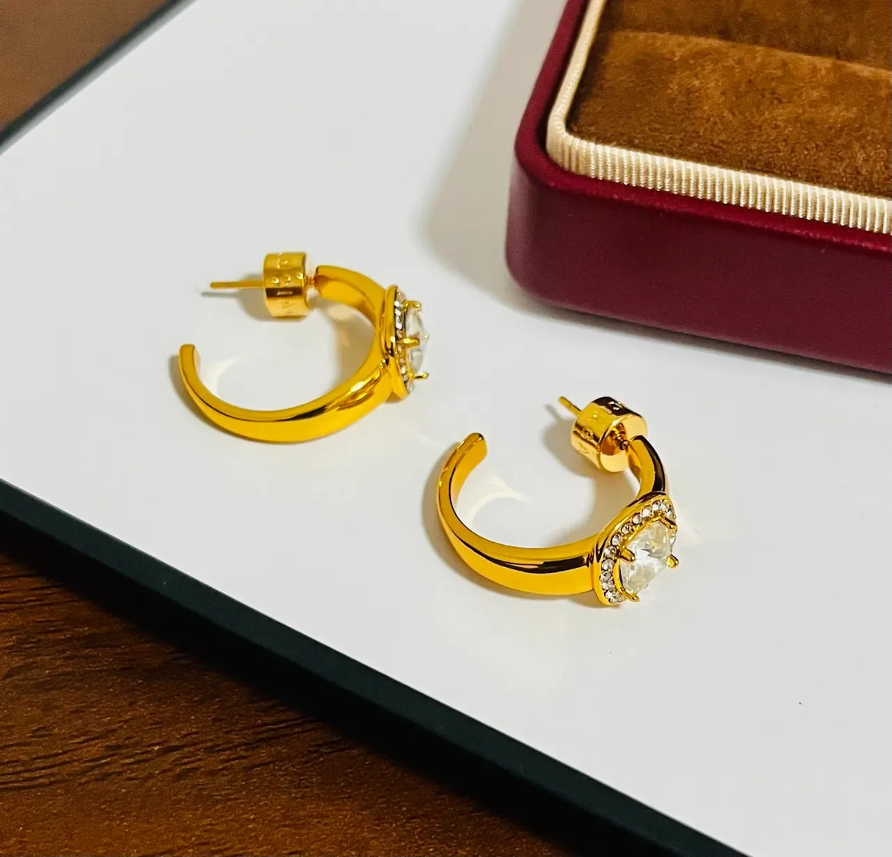 Gold-Tone Stone-Accented Hoop Earrings 2